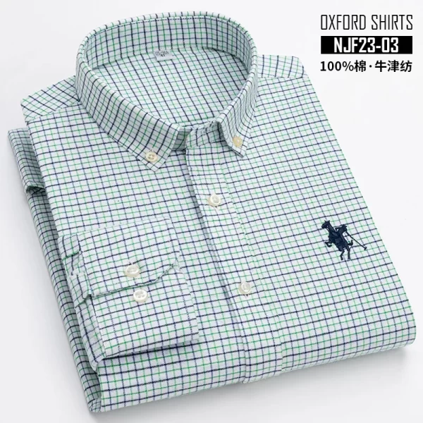 Camisas masculina listrada de manga comprida, tops lisos, roupas de escritório, 100% algodão, camisa completa, roupas casuais inteligentes. - Image 9