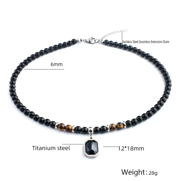 Colar masculino, aço inoxidável Tiger Eye Black Crystal Colar Pingente, Pedra Natural Strand, Frisado Jóias, Personalidade Moda - Image 6