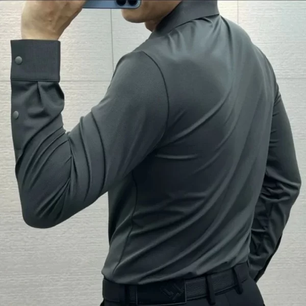 Camisas masculina de manga comprida com gola polo, monocromática, casual, tops com tudo que combina, moda masculina, primavera, outono - Image 4
