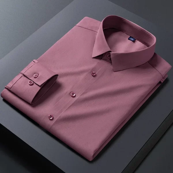 Camisas elásticas de manga comprida masculina, camisa branca, slim fit, anti-rugas, social, blusa de negócios. - Image 9