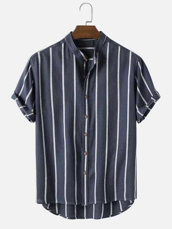 Camisas masculina listradas de manga curta, botões havaianos, blusa quadriculada vermelha de praia, camisa preta e branca, roupas verão - Image 13