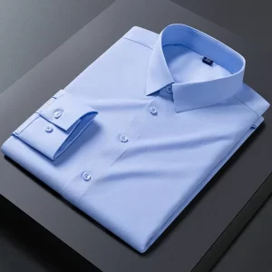Camisas elásticas de manga comprida masculina, camisa branca, slim fit, anti-rugas, social, blusa de negócios.