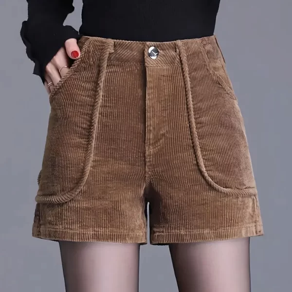 Shorts/Calções de veludo casual feminino, cintura alta, monocromático, fino, calça reta, roupa vintage, nova moda, outono, inverno