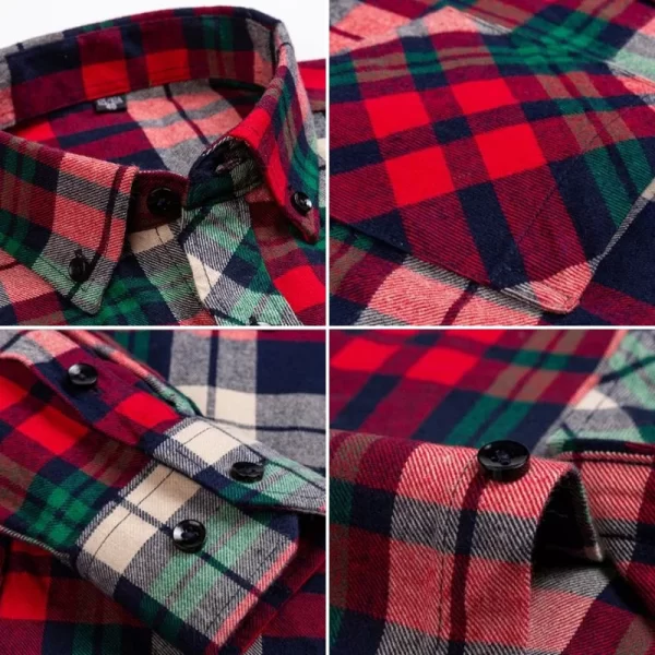 Camisas xadrez de manga longa masculina, algodão puro, design de bolso único, casual jovem, ajuste padrão, flanela grossa, na moda - Image 6
