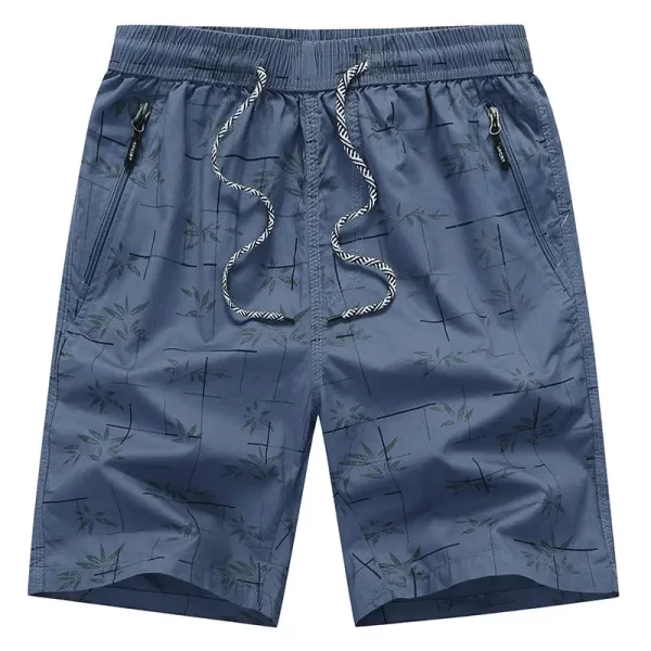 Shorts casuais de algodão puro masculino, elástico na cintura, cordão, bolso com zíper, estampa solta, tamanho grande, shorts esportivos azuis, moda praia, verão - Image 3
