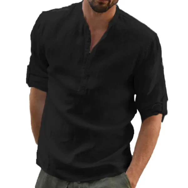 Camisa casual de linho algodão masculina, blusa solta, monocromática, manga longa, primavera, outono, blusas tamanho grande - Image 7