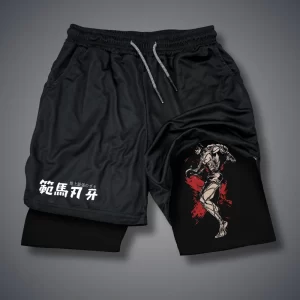 Shorts masculino, Anime Baki Hanma, com deck duplo, calça curta 2 em 1, secagem rápida, roupas esportivas para jogging, academia, fitness, corrida, verão