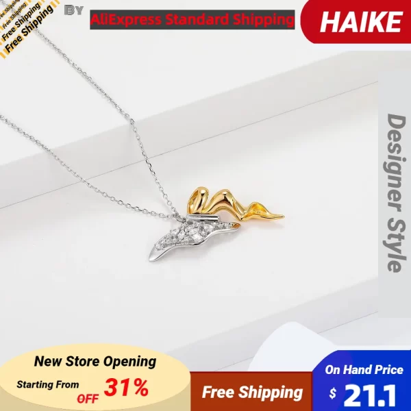 Colar ffeminino, HAIKE-S925 Sterling Silver Flying Butterfly Necklace para mulheres, colar original, design de dois tons, comprimento 40cm, 5cm, 2024 - Image 2
