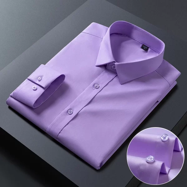 Camisas elásticas de manga comprida masculina, camisa branca, slim fit, anti-rugas, social, blusa de negócios. - Image 21