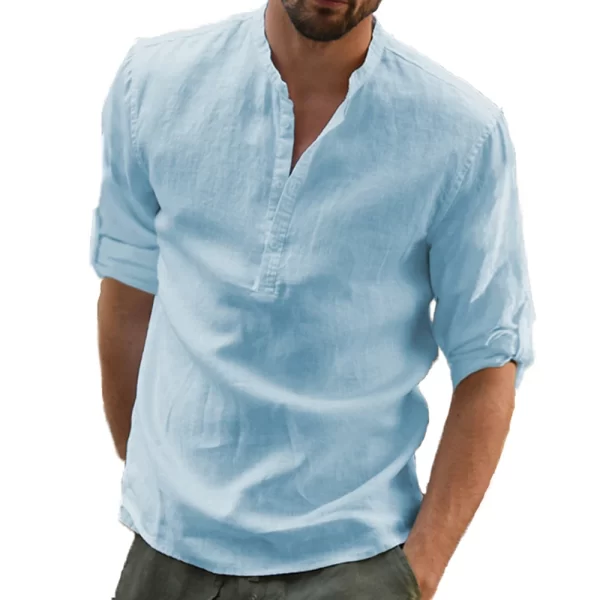 Camisa casual de linho algodão masculina, blusa solta, monocromática, manga longa, primavera, outono, blusas tamanho grande - Image 3