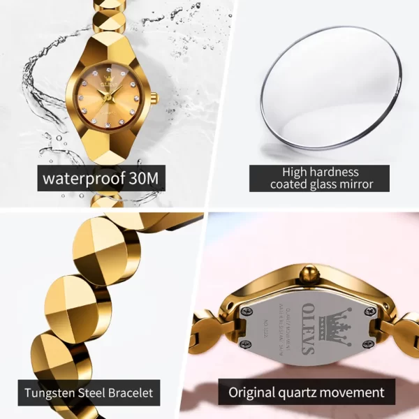 Relógio de pulso feminino, quartzo, OLEVS, Espelho Rhombic, Impermeável, Tungsten Steel Strap, Luxo, Original, 7007 - Image 4