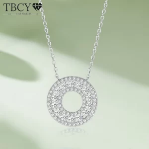 Colar pingente feminino, TBCYD-Duplo Círculo Moissanite, S925 Corrente Pescoço de Prata, Jóias de Luxo Presente, Cor D, Certificado GRA, 1.4CT