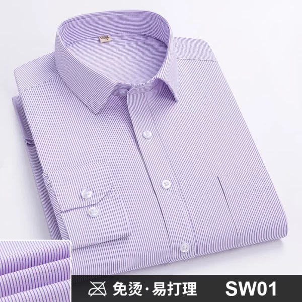 Camisas masculina formal de manga comprida, camisa de escritório extragrande, listrada de cor sólida, anti-rugas, sem engomar, camisas brancas de negócios, S ~ 8XL - Image 7