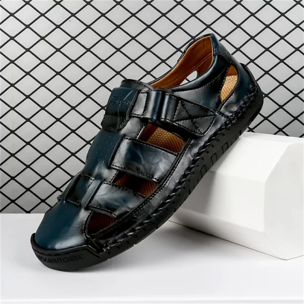 Sandália de couro liso antiderrapante masculina, sapato de praia romano, de caminhada suave, moda exterior, verão - Image 8