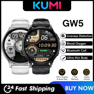 Relógio de pulso inteligente, KUMI GW5 1,39 polegadas NFC Bluetooth 5.2 100+ Esporte Monitor de oxigênio de pressão arterial IP68 à prova d'água
