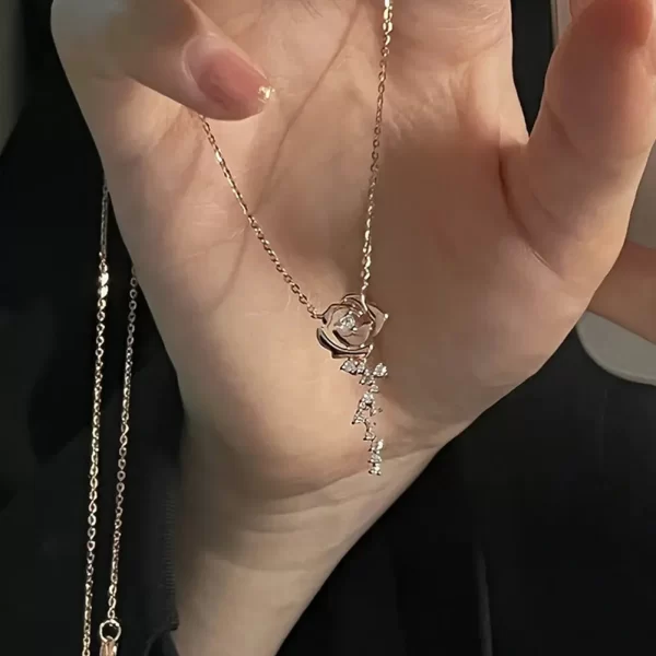 Colar feminino, D Moissanite Rose Gold Colar com Flor Rosa, Joalheria Fina Presentes, 925 Sterling Silver, Presentes Especiais