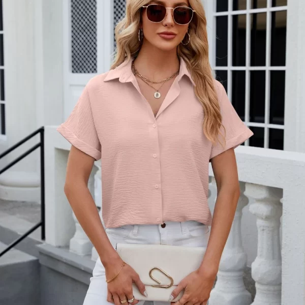 Camisas feminina,  vintage extragrandes, camisas soltas casuais, monocromáticas, tops jovens elegantes, moda feminina, verão. - Image 2