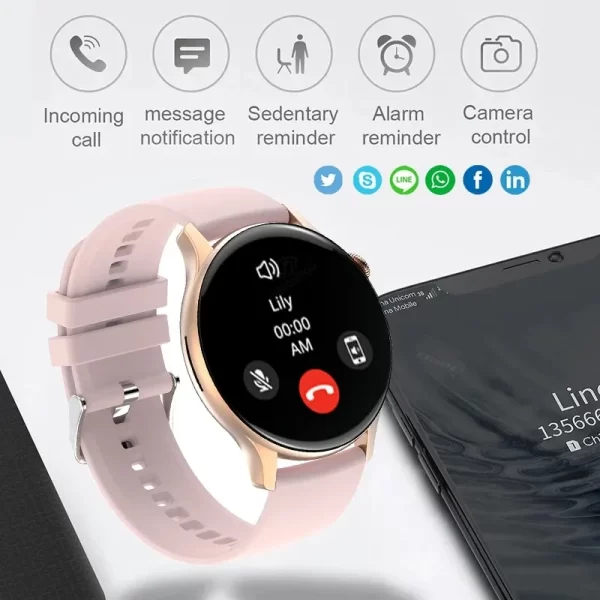Relógio de pulso feminino, HYTRON-impermeável esportes relógio inteligente, sempre exibe o tempo, chamada Bluetooth, IP68, AMOLED, 1,43 "tela HD, 466x466 - Image 5
