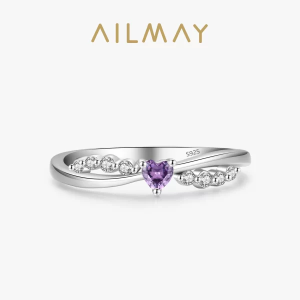 Anel feminino, Ailmay-Romântico Coração Roxo Brilhante CZ, Real 925 Sterling Silver, Jóias Finas na Moda, Presente de Aniversário.