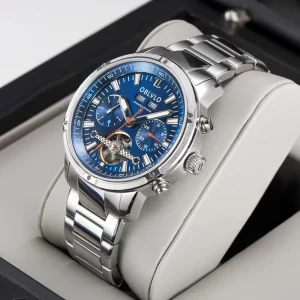 Relógio de pulso automático masculino, Oblvlo, de aço tourbillon, super luminosa relógios à prova d água CM-T