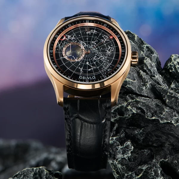 Relógio de pulso mecânico automático masculino, OBLVLO- marca top, impermeável, pulseira de couro, luminoso, estrela da terra, GC - Image 3