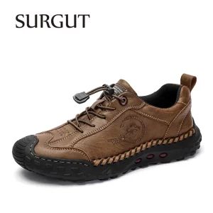 Sapatos masculino de couro, Surgut-sapatos casuais, feitos à mão, respiráveis, macios, bons para o trabalho