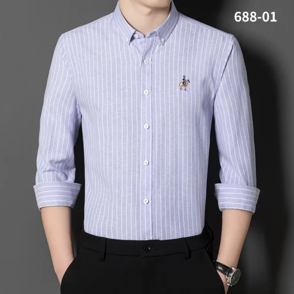 Camisa de manga comprida Oxford Stripes masculina, Clássica, Versátil, Algodão, Casual, Social Fashion, Quatro Estações - Image 7