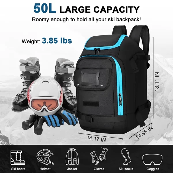 Mochila de esqui impermeável, Saco de esqui ao ar livre, Grande capacidade, Armazenamento respirável do capacete, Pendurar capacete, Saco de esqui ajustável - Image 2
