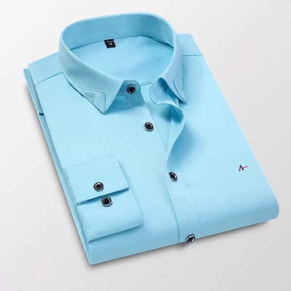 Camisas masculina elásticas bordadas manga longa, camisas casuais de negócios, marca da moda, nova, outono - Image 8