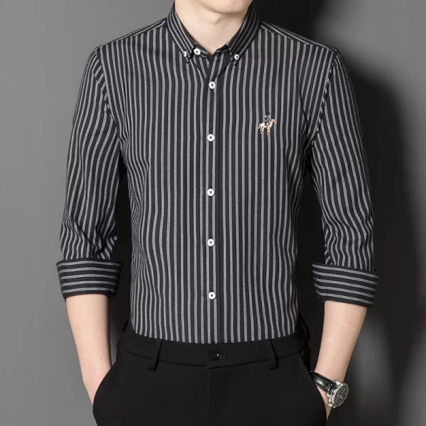 Camisa de manga comprida Oxford Stripes masculina, Clássica, Versátil, Algodão, Casual, Social Fashion, Quatro Estações - Image 3