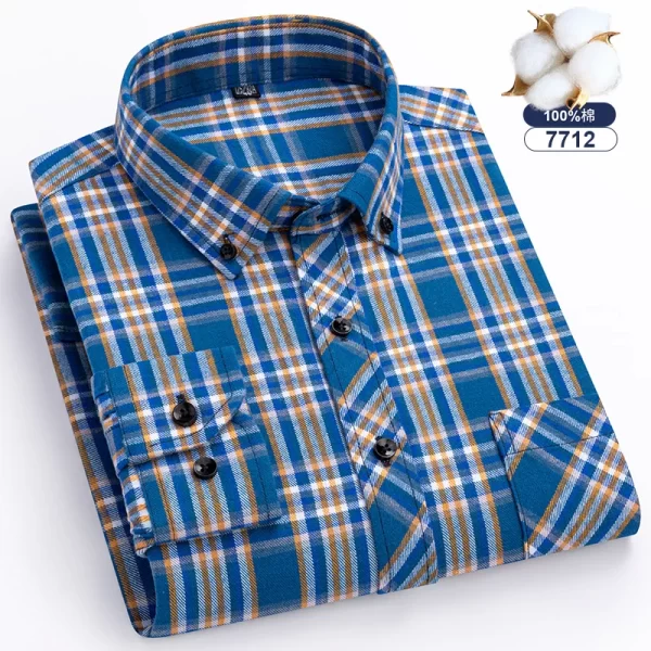 Camisas xadrez de manga longa masculina, algodão puro, design de bolso único, casual jovem, ajuste padrão, flanela grossa, na moda - Image 15