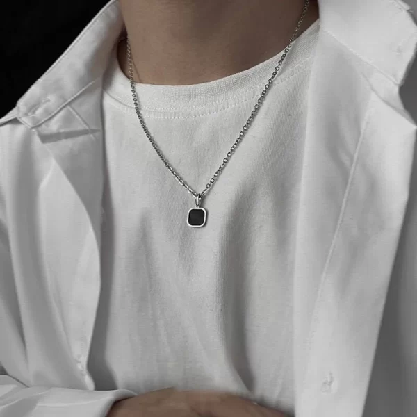 Colar masculino, Tide marca rua dança hip-hop preto quadrado pingente colar personalidade simples colar de aço inoxidável acessórios - Image 4