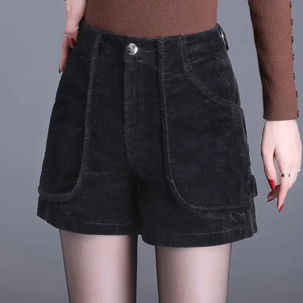 Shorts/Calções de veludo casual feminino, cintura alta, monocromático, fino, calça reta, roupa vintage, nova moda, outono, inverno - Image 2