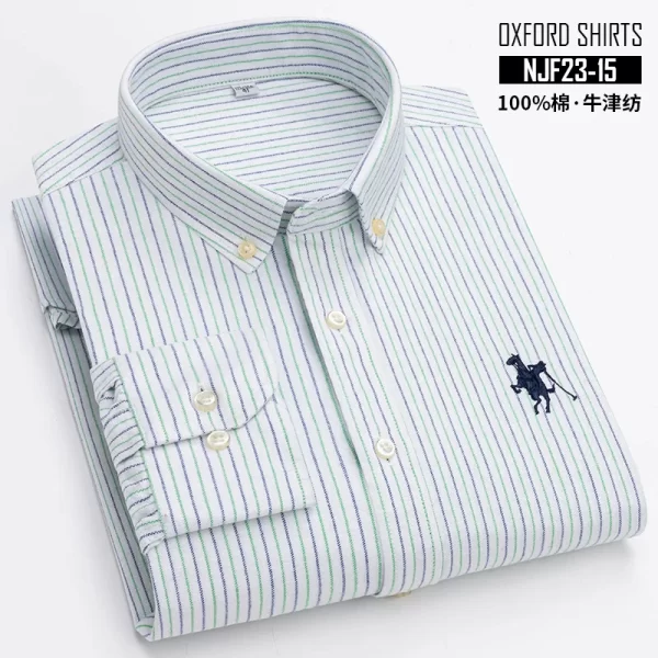 Camisas masculina listrada de manga comprida, tops lisos, roupas de escritório, 100% algodão, camisa completa, roupas casuais inteligentes. - Image 20
