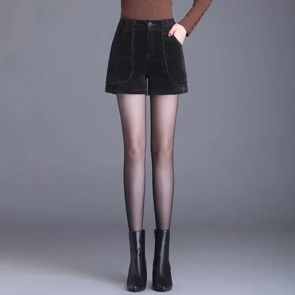 Shorts/Calções de veludo casual feminino, cintura alta, monocromático, fino, calça reta, roupa vintage, nova moda, outono, inverno - Image 5