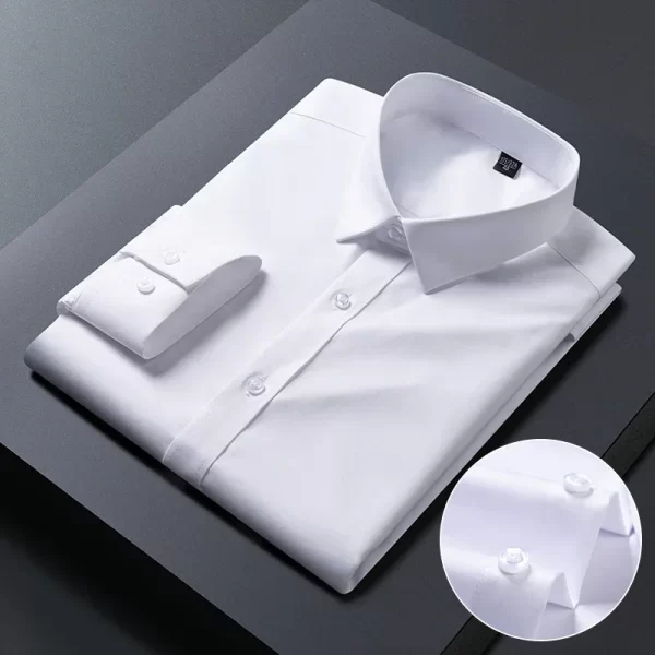 Camisas elásticas de manga comprida masculina, camisa branca, slim fit, anti-rugas, social, blusa de negócios. - Image 13