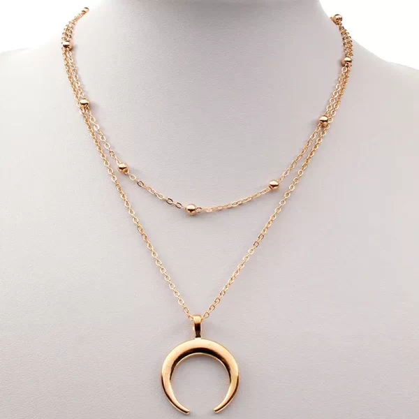 Colar de pingente de lua dupla feminino, gargantilha brilhante, cor dourada, design de luxo, presente joalheria, moda - Image 2