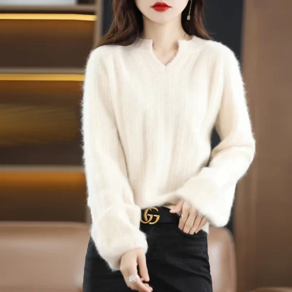 Suéter de malha com decote em v feminino 100% Mink Cashmere, pulôver macio, engroçado, novo, outono e inverno. - Image 6
