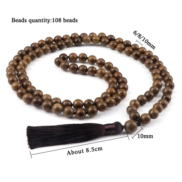 Colar de miçangas Mala vintage unissex, contas de madeira originais, colares Tassel, ioga meditação, jóias budistas, 6mm, 8mm, 10mm, 108 - Image 6