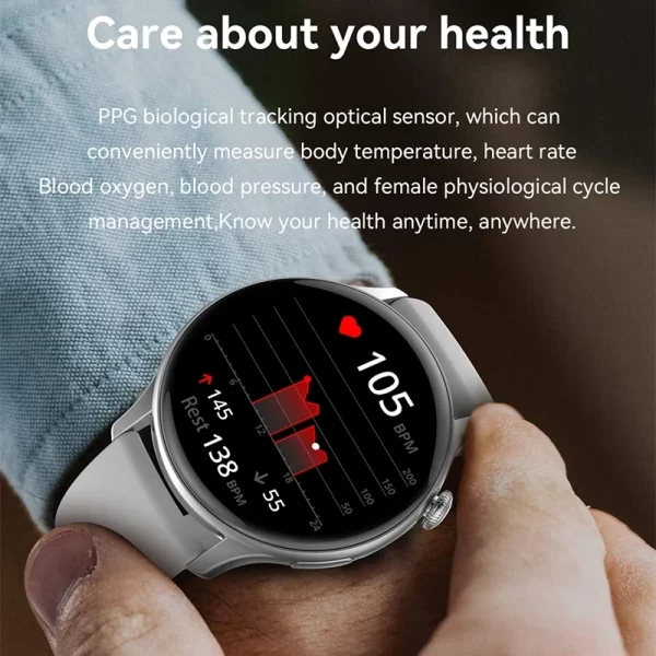 Relógio de pulso feminino, HYTRON-impermeável esportes relógio inteligente, sempre exibe o tempo, chamada Bluetooth, IP68, AMOLED, 1,43 "tela HD, 466x466 - Image 6