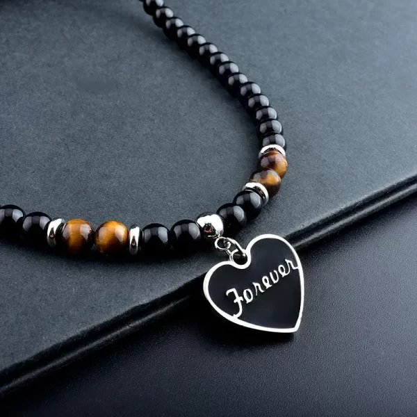 Colar masculino, aço inoxidável Tiger Eye Black Crystal Colar Pingente, Pedra Natural Strand, Frisado Jóias, Personalidade Moda - Image 5