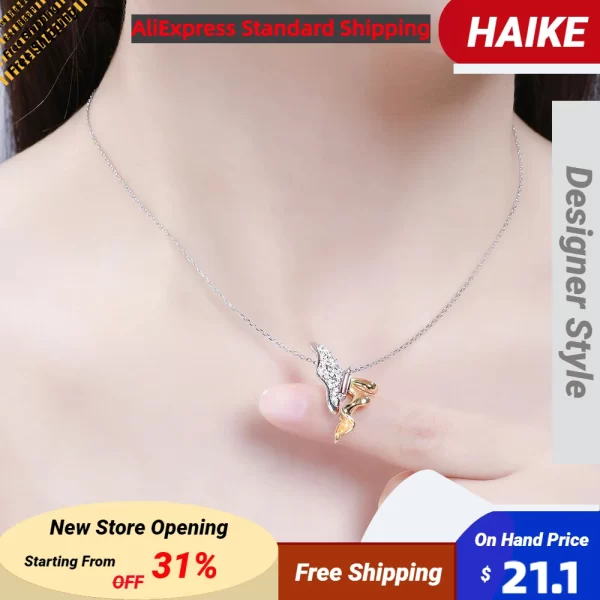 Colar ffeminino, HAIKE-S925 Sterling Silver Flying Butterfly Necklace para mulheres, colar original, design de dois tons, comprimento 40cm, 5cm, 2024 - Image 4