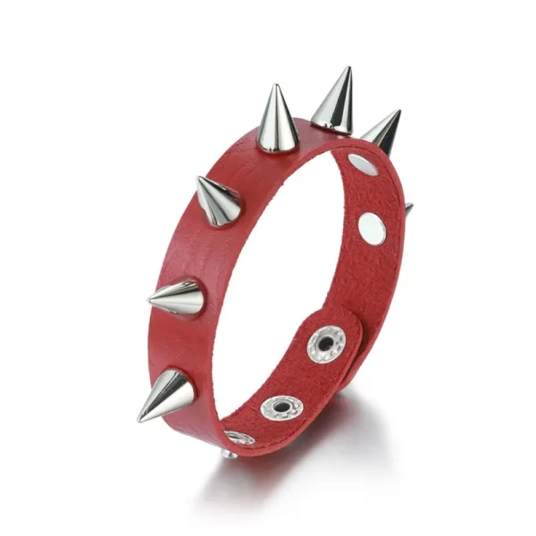 Pulseira de couro masculina espinho de rebite, de couro punk gótico rock unissex com três fileiras - Image 25