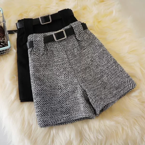 Shorts de perna larga estilo coreano feminino, cintura alta, fino, casual, linha A, lã, outono, inverno, nova moda