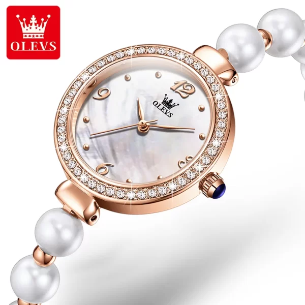 Relógio de pulso, quartzo, feminino, impermeável, OLEVS-Relógio, pulseira de corrente pérola, embutimento de diamantes na moda, estudante, marca original, moda popular - Image 9