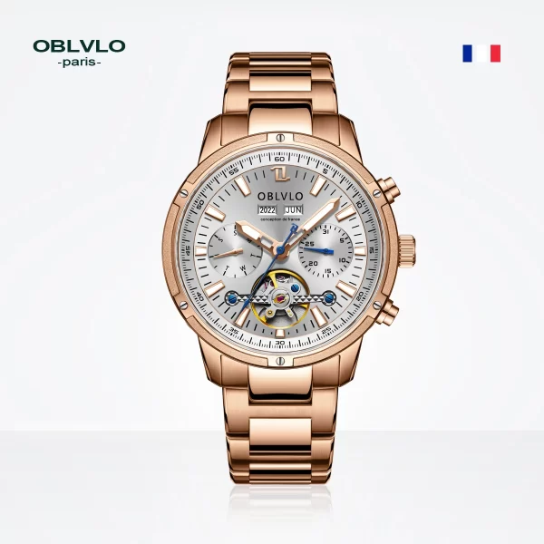 Relógio de pulso automático masculino, Oblvlo, de aço tourbillon, super luminosa relógios à prova d água CM-T - Image 7