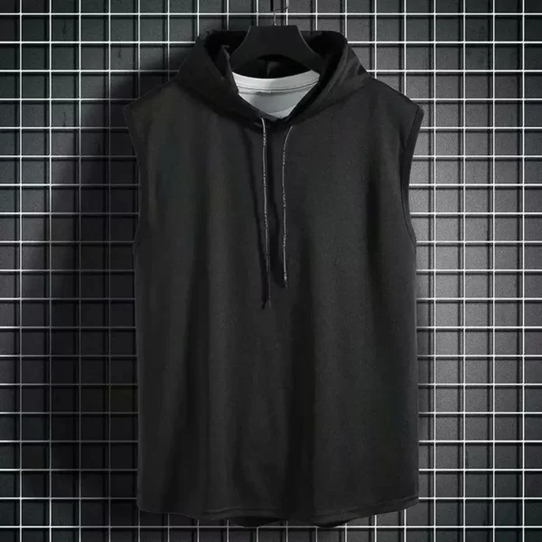 Coletes masculino sem mangas com capuz, muscular, seda gelo, musculação, ginásio, treino, camisa fitness, tops de hip hop, alta qualidade, verão - Image 2