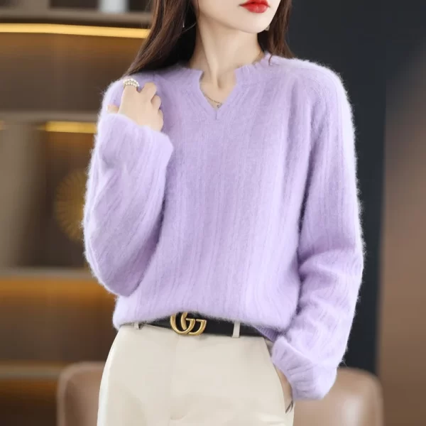 Suéter de malha com decote em v feminino 100% Mink Cashmere, pulôver macio, engroçado, novo, outono e inverno. - Image 5