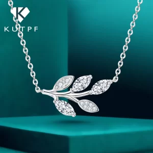 Colar de pingente feminino, Mossanite Diamante, 0,9 Carat, Marquise Cut, 100% 925 Sterling Silver, Colares de Folhas, Jóias
