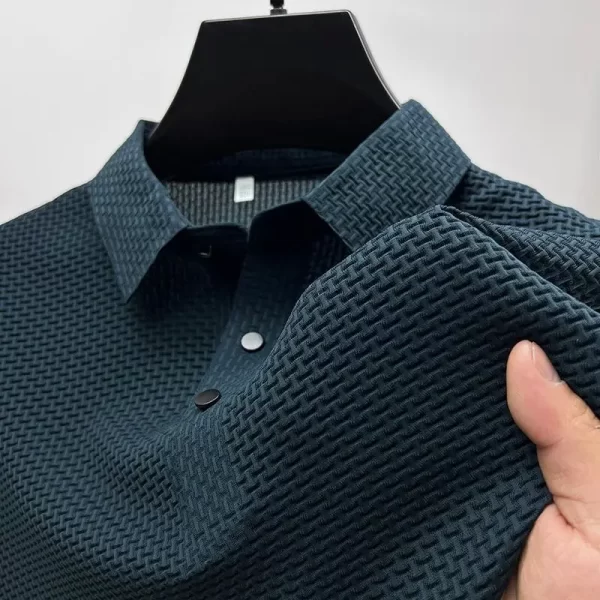 Camiseta de seda gelo de malha manga curta masculina, de verão fria,  polo de cor sólida, roupas masculinas, meia manga, gola - Image 5
